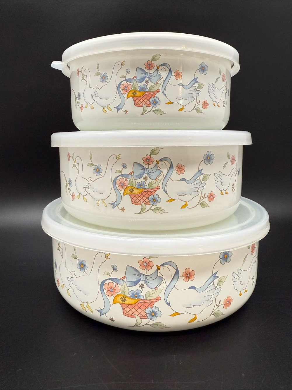 Vintage Marmalade Geese Goose Nesting Bowls Full Set With Lids RARE from 1980s